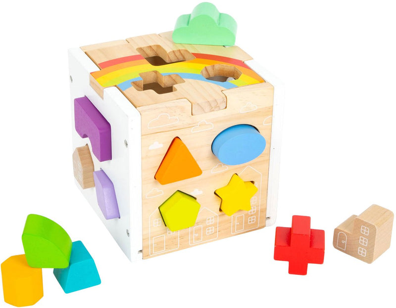 Load image into Gallery viewer, Small foot - houten vormenstoof kubus regenboog,
