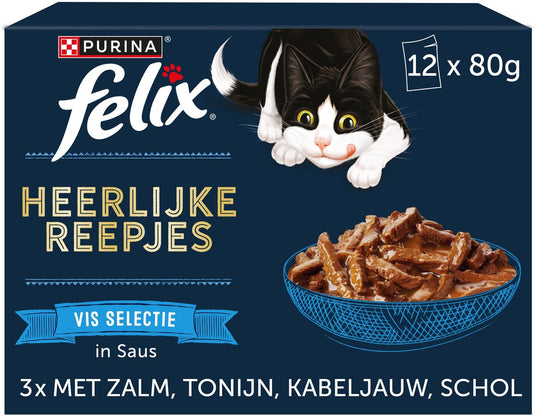Felix heerlijke reepjes - kattenvoer natvoer - vis selectie - 48 x 80 g