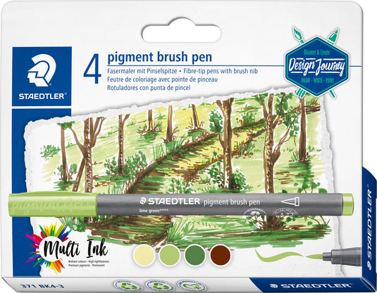 Staedtler pigment brush pen set 4 kleuren forest colours