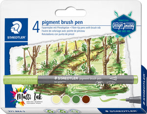 Staedtler pigment brush pen set 4 kleuren forest colours