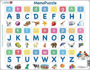 Larsen alphabet majuscules et minuscules – puzzle mémo – alphabet – lettres majuscules et minuscules – puzzle éducatif pour enfants – 52 pièces – fabriqué en norvège – pièces extra épaisses de 2,5 mm – plateau avec bord fixe