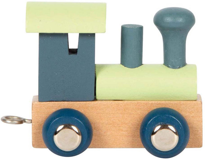 Load image into Gallery viewer, Small foot - houten lettertrein polar - locomotief blauw groen - 12 stuks
