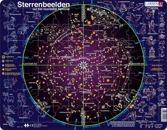 Larsen sterrenbeelden – puzzel – ruimte wetenschap – sterrenkunde – educatieve legpuzzel voor kinderen – 70 stukjes – gemaakt in noorwegen – extra dikke 2,5 mm stukjes – tray met vaste rand