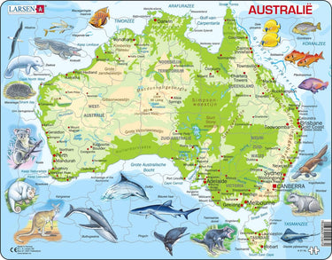 Larsen legpuzzel kaart australie geografisch met dieren, 65st.
