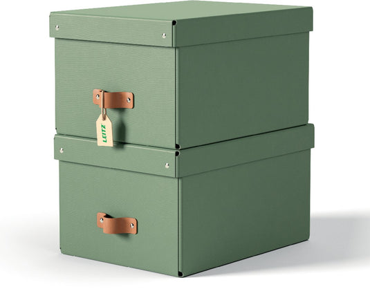 Leitz puro middelgrote opbergdoos met deksel - set van 2 - 17l - 100% gerecycled karton - groen
