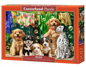 Castorland puzzel 500 stukjes: puppy's, wasgoed en vogels
