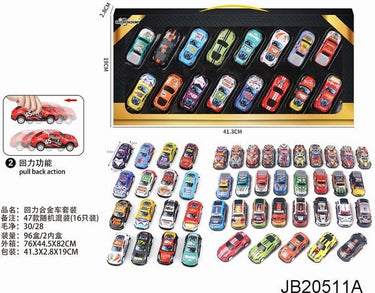 Amuuso pull back car (die cast)16 auto's (doos 41,30x19x2,8cm).