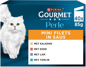 Gourmet perle mini filets in saus - kattenvoer natvoer - kalkoen eend tonijn lam - 40 x 85 g