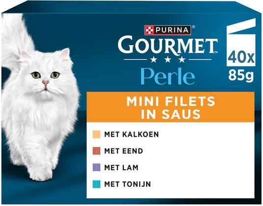 Gourmet perle mini filets in saus - kattenvoer natvoer - kalkoen eend tonijn lam - 40 x 85 g