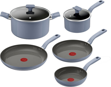 Tefal cera color on - keramische pannenset - 5-delig - blauw - pfas-vrij - geschikt voor inductie