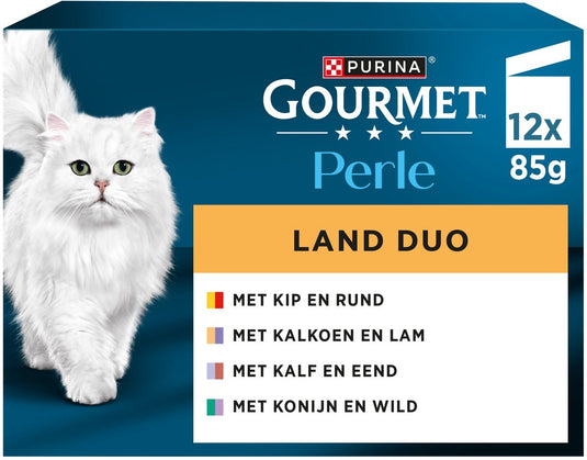 Gourmet perle duo – kattenvoer natvoer – kip rund kalkoen lam kalf eend konijn wild – 48 x 85 g