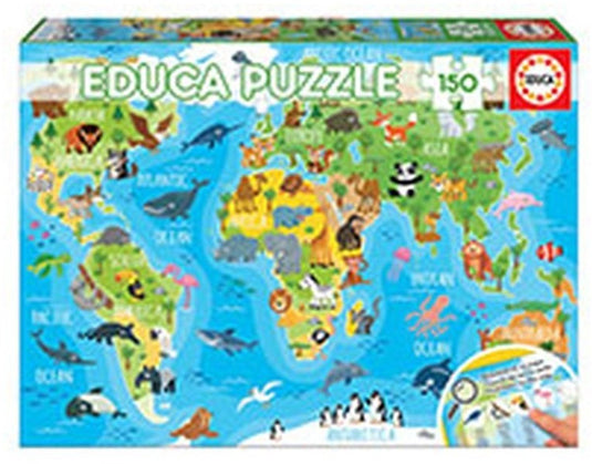 Educa borras educa - puzzel - wereldkaart met dieren - 150 stukjes - legpuzzel