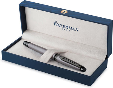 Waterman expert rollerballpen | metallic zilveren lak met rutheniumdetails | fijne punt | zwarte inkt | met geschenkverpakking
