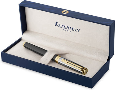 Waterman exception vulpen | metaal en zwarte lak met gouden detail en gebeitelde dop | 18k gouden medium penpunt | met geschenkdoos