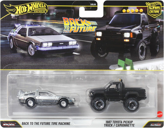 Hot wheels premium car culture set van 2 - back to the future time machine en 1987 toyota pickup truck