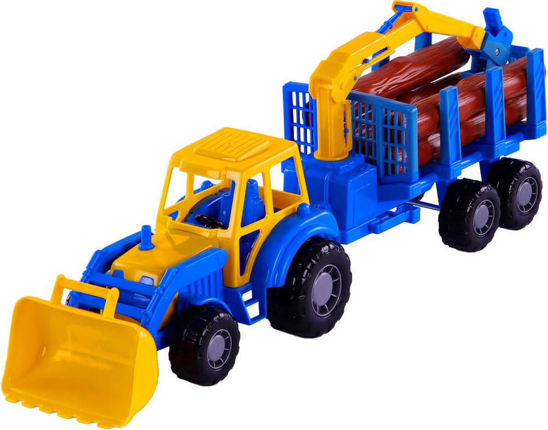 Load image into Gallery viewer, Cavallino junior tractor met kraan aanhangwagen en hout, 46cm
