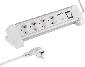 Q-link stekkerdoos - 4-voudig - randaarde - voor bureau - 2 x usb - 3 x 1.5 mm� - 1.5 m - aluminium