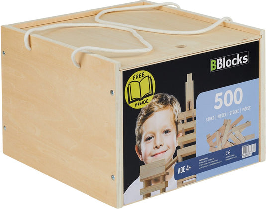 Bblocks houten plankjes in luxe houten kist 500 stuks