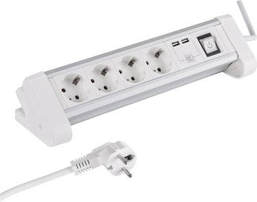 Q-link stekkerdoos - 4-voudig - randaarde - voor bureau - 2 x usb - 3 x 1.5 mm� - 1.5 m - aluminium