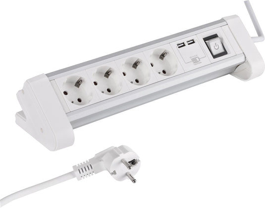 Q-link stekkerdoos - 4-voudig - randaarde - voor bureau - 2 x usb - 3 x 1.5 mm� - 1.5 m - aluminium