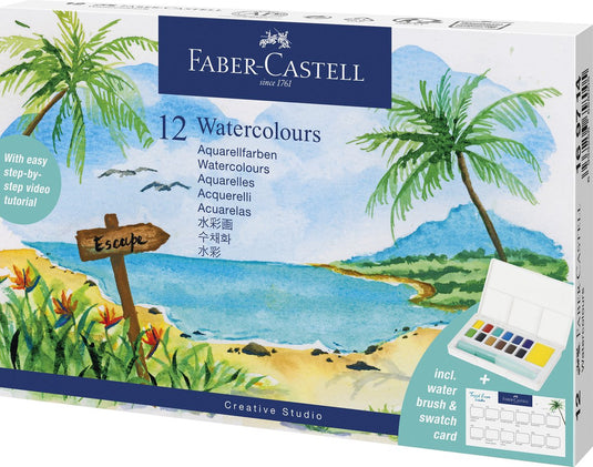Faber-castell waterverf faber castell box 12 kleuren en waterpenseel - fc-169714