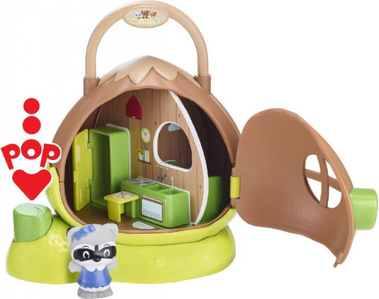 Klorofil het hazelnoothuis speelset - poppenhuis - interactief kinderspeelgoed - met figuur uit de raccoon familie van wasberen - speelgoed vanaf 18 maanden