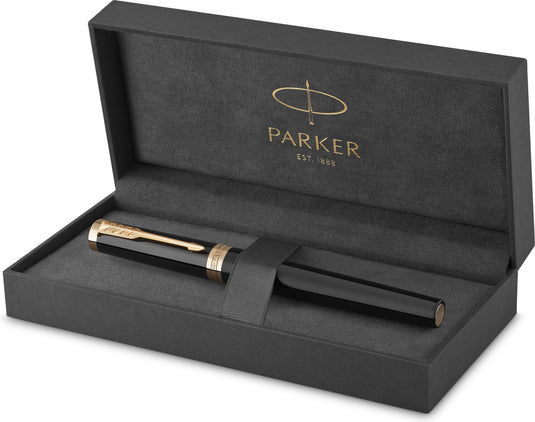 Parker ingenuity rollerballpen | core-collectie | zwart met gouden afwerking | zwarte inkt | fijne punt | geschenkdoos