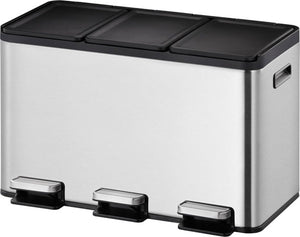 Eko - essential splitted recycler pedaalemmer 10+10+10 liter - stainless steel - mat rvs - prullenbak