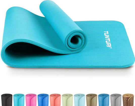 Tunturi nbr yogamat anti slip - fitnessmat extra dik zacht - sportmat - 180x60x1.5cm - incl trainingsapp - turquoise