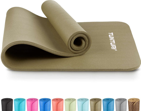 Tunturi nbr yogamat anti slip - fitnessmat extra dik zacht - sportmat - 180x60x1.5cm - incl trainingsapp - legergroen