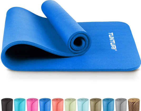 Tunturi nbr yogamat anti slip - fitnessmat extra dik zacht - sportmat - 180x60x1.5cm - incl trainingsapp - blauw