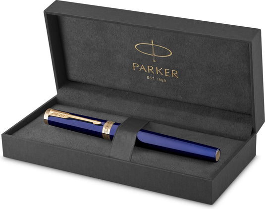 Parker ingenuity rollerballpen | core-collectie | blauw met gouden afwerking | zwarte inkt | fijne punt | geschenkdoos