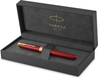 Parker sonnet vulpen | rode lak met goud detail | fijne penpunt | geschenkdoos