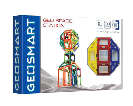 Geosmart geospace station - magnetisch constructiespeelgoed - 70-delige luxe ruimteset met verlichting spinner - vanaf 5 jaar