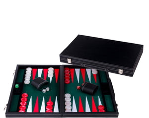 Longfield backgammon 18 inch - groen, rood wit ingelegd bord - kunstlederen koffer met handvat - engelhart
