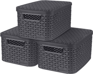 Curver opbergboxen met deksel style s - 6 liter - 3 stuks - antraciet
