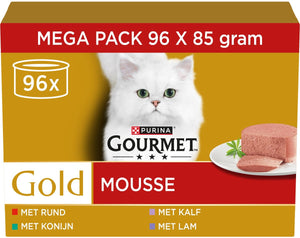 Gourmet gold mousse - kattenvoer natvoer - konijn rund kalf lam - 96 x 85 g
