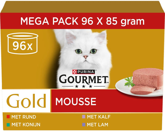 Gourmet gold mousse - kattenvoer natvoer - konijn rund kalf lam - 96 x 85 g