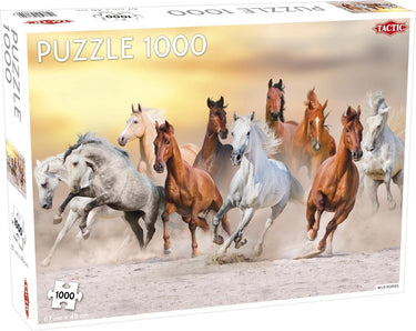 Tactic wild horses – puzzel – 1000 stukjes – galopperende paarden in de natuur – dynamische dierenfotografie – hoogwaardige scandinavische kwaliteit