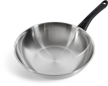 Bk bold wokpan 28 cm - 3.7l - zonder pfas-vrije antikleeflaag - wokpan inductie - rvs wok - ovenbestendig tot 160°c – koudgrepen - zonder deksel - zilver