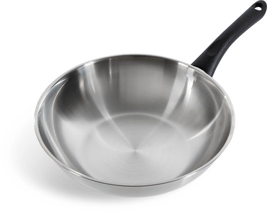 Bk bold wokpan 28 cm - 3.7l - zonder pfas-vrije antikleeflaag - wokpan inductie - rvs wok - ovenbestendig tot 160°c – koudgrepen - zonder deksel - zilver