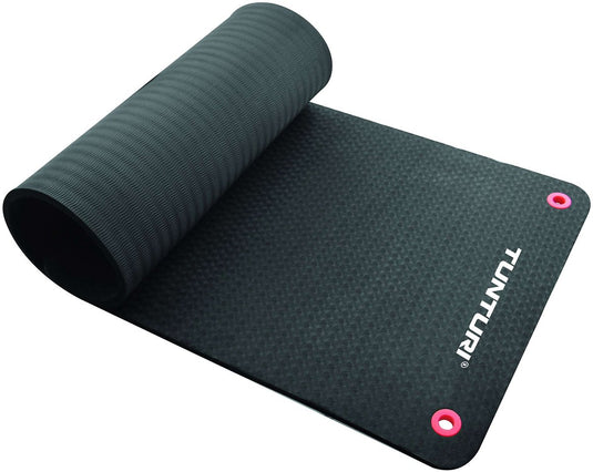 Tunturi pro fitnessmat - yogamat - gymnastiekmat - oefenmat - 180x60x1,5 cm - kleur: zwart - incl. gratis fitness app