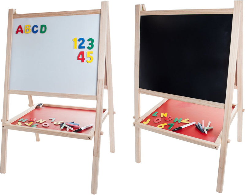Load image into Gallery viewer, Longfield schoolbord whiteboard van hout – dubbelzijdig kinder schoolbord – educatief speelbord met magneten, krijtjes wisser – tekenbord leerbord – engelhart
