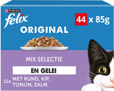 Felix original in gelei mix selectie - kattenvoer natvoer - rund kip tonijn zalm - 44 x 85 g