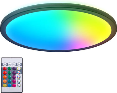 Briloner b.k.licht - rgb led plafonniére - zwart - dimbaar - met indirecte licht - gekleurd licht - met afstandsbediening - ø42cm