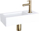 Differnz helios fonteinset – wasbak keramiek 37,5x18.5x9,5cm – fonteinset toilet met fonteinkraan rechts mat goud – wastafel met rechte kraan en standaard greep – voor badkamer of wc