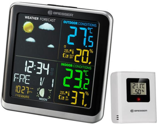 Bresser climatemp tb weerstation – kleurendisplay – binnen buiten temperatuur – luchtvochtigheid – weersvoorspelling – dcf klok – alarmfunctie – adapter inbegrepen