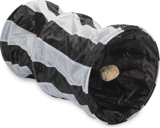 Beeztees cruzzle - kattentunnel - nylon - zwart wit - 50x26x26 cm