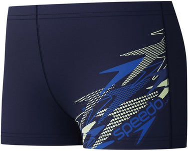 Speedo medley logo aquashort jongens - vormvaste zwembroek jongens - zwemshort jongens met stretch - sportzwembroek kids met trekkoord - marine blauw - maat 164