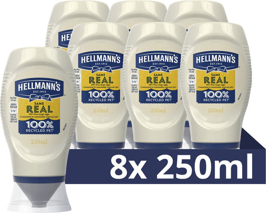 Hellmann's real mayonaise - in een handige knijpfles - 8 x 250 ml - voordeelverpakking